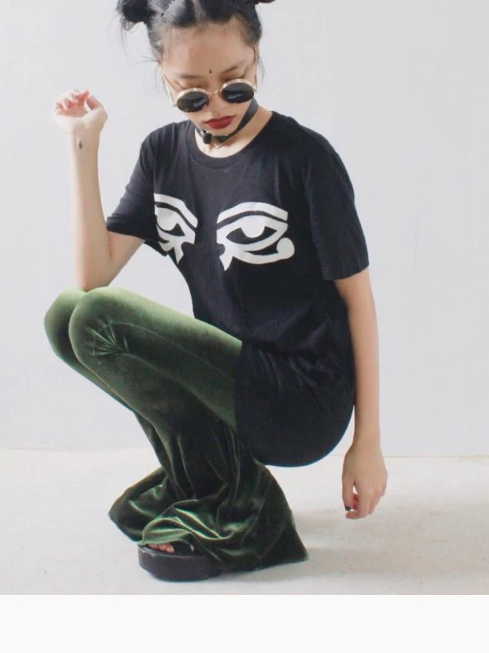 Olive Green Velvet Flare Pants